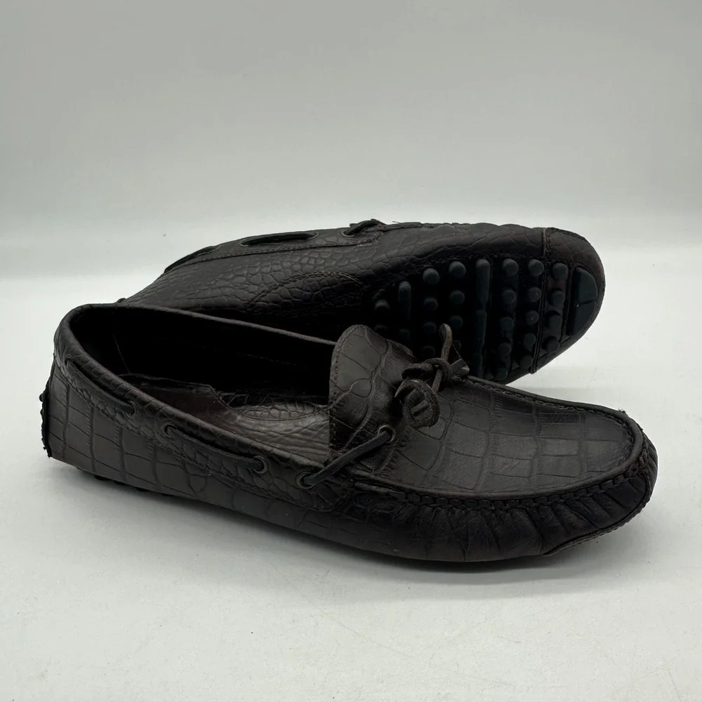 Cole Haan C28526 Mens 9.5 D Gunnison Crocodile Embossed Brown Leather Drivers